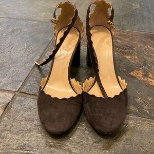 Chloe Charcoal Suede Block Dorsay Heel